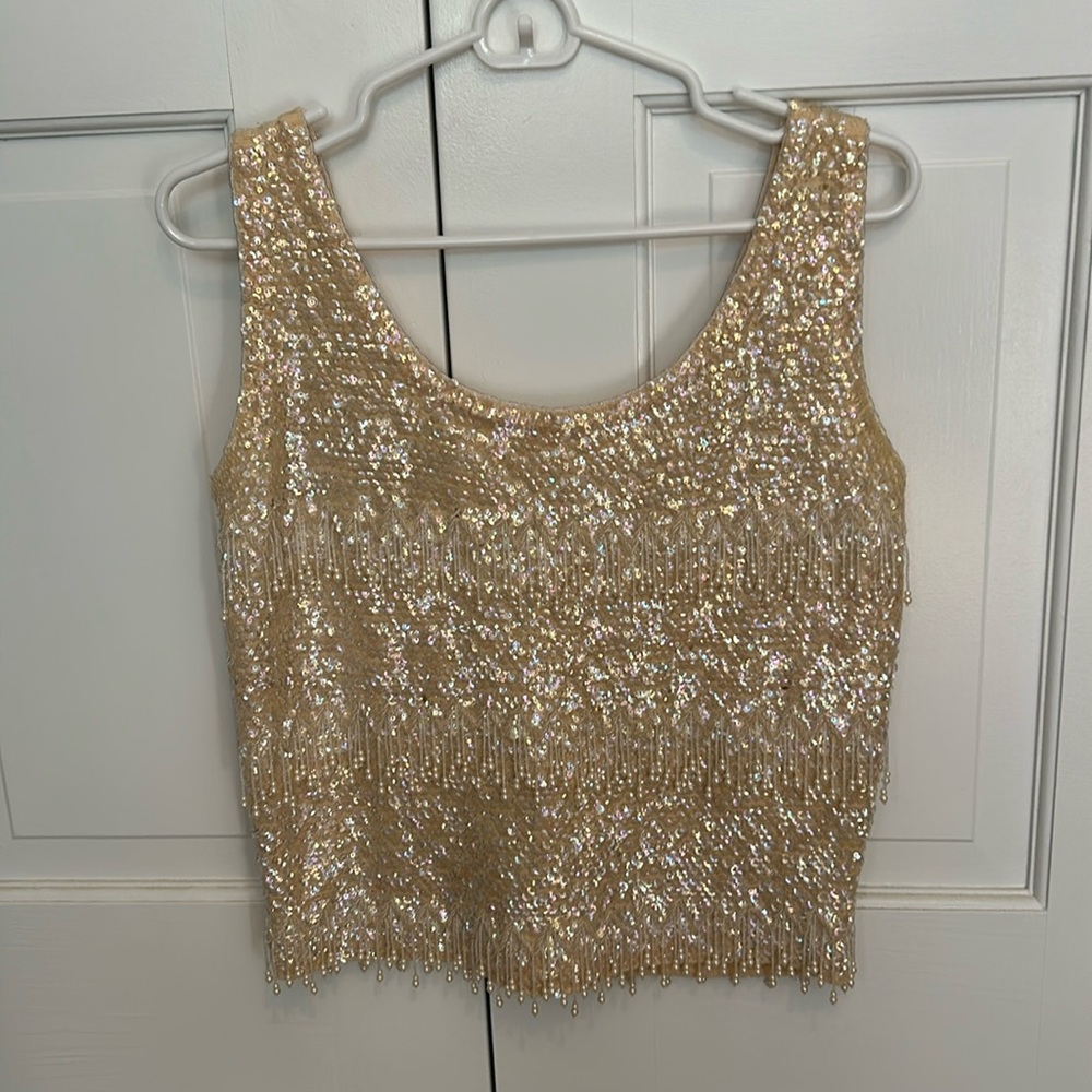 Vintage 1950s hand beaded zippered down back,shell size 36.